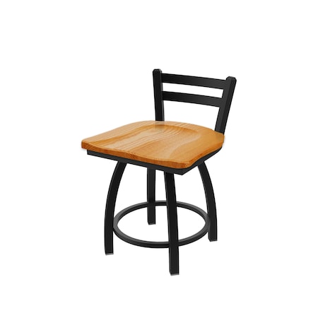 Holland Bar Stool Co 18" Low Back Swivel Vanity Stool, Black Wrinkle, Med Oak Seat 41118BWMedOak